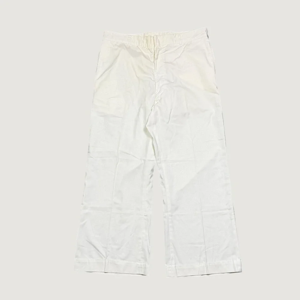 Vintage White Cotton Twill Workwear Pants Straight Leg High Rise 35x26
